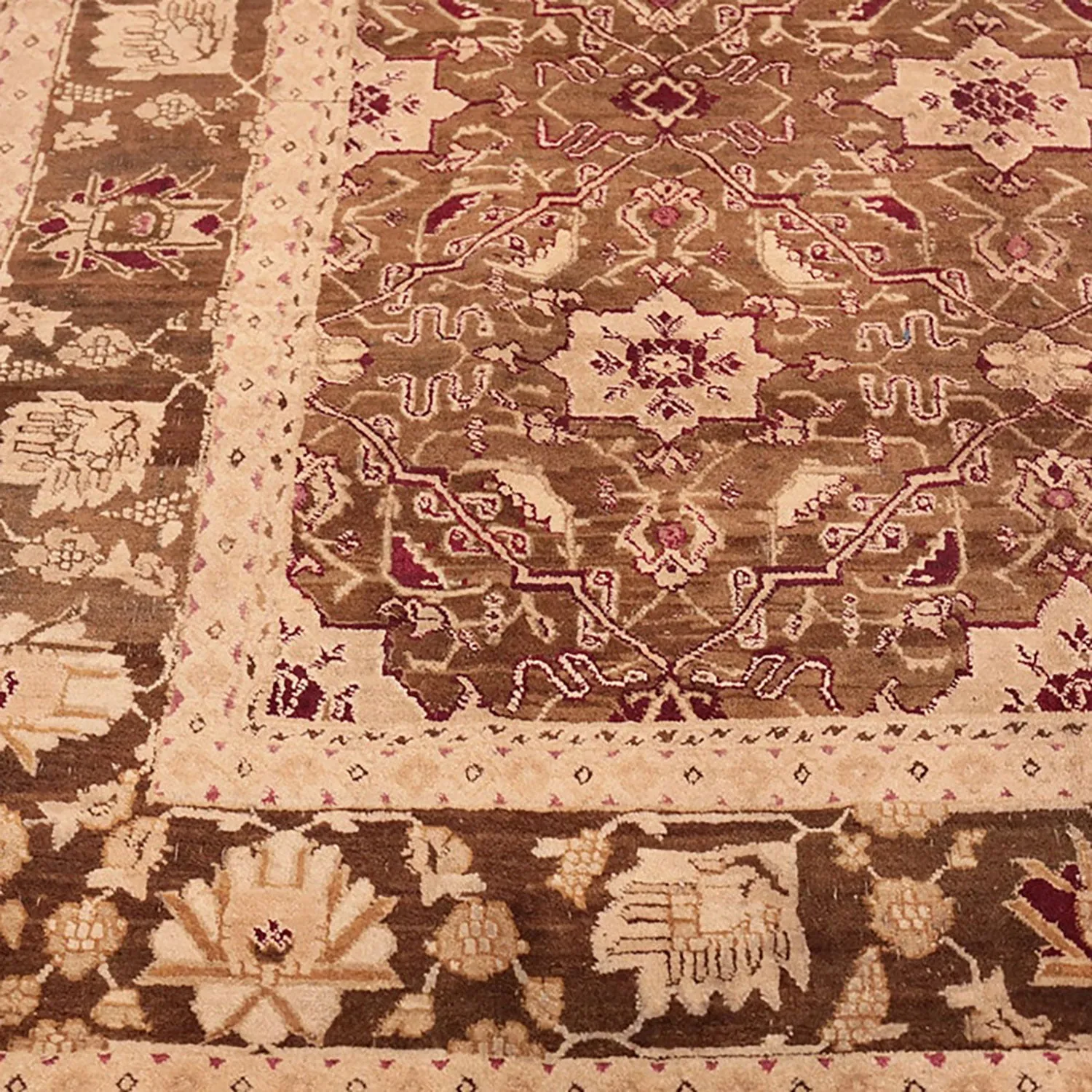 Brown Antique Indian Agra Rug - 5'9" x 8'5"