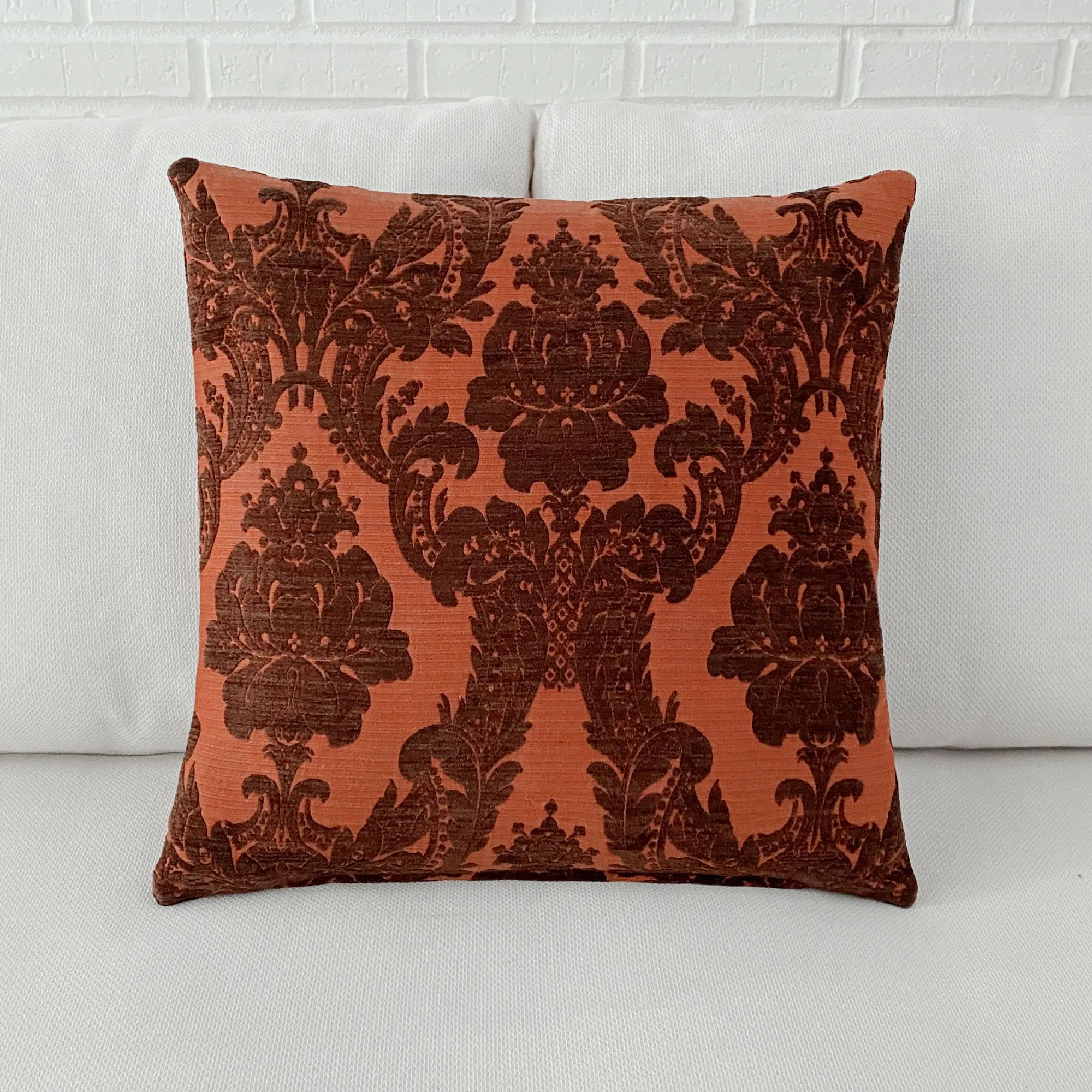 Burnt Orange Damask Throw Pillow Cover