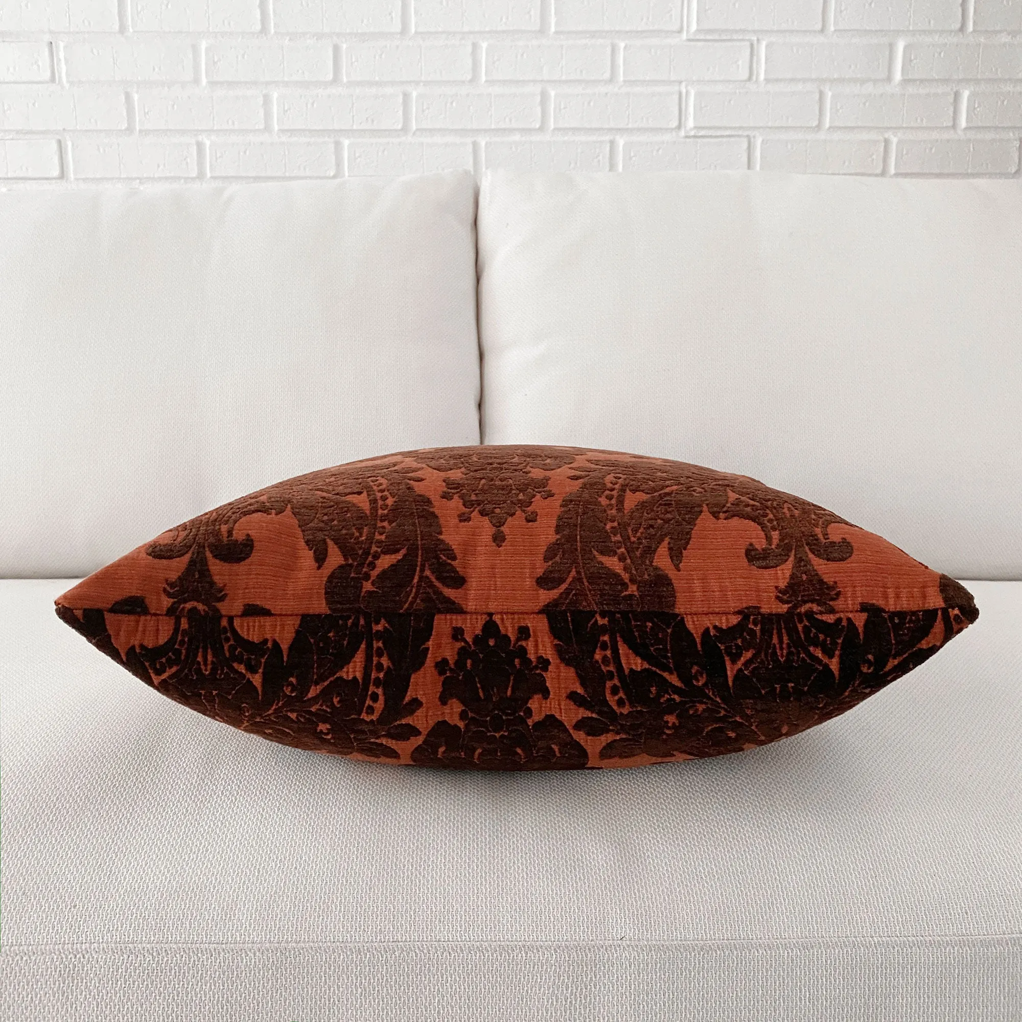 Burnt Orange Damask Throw Pillow Cover