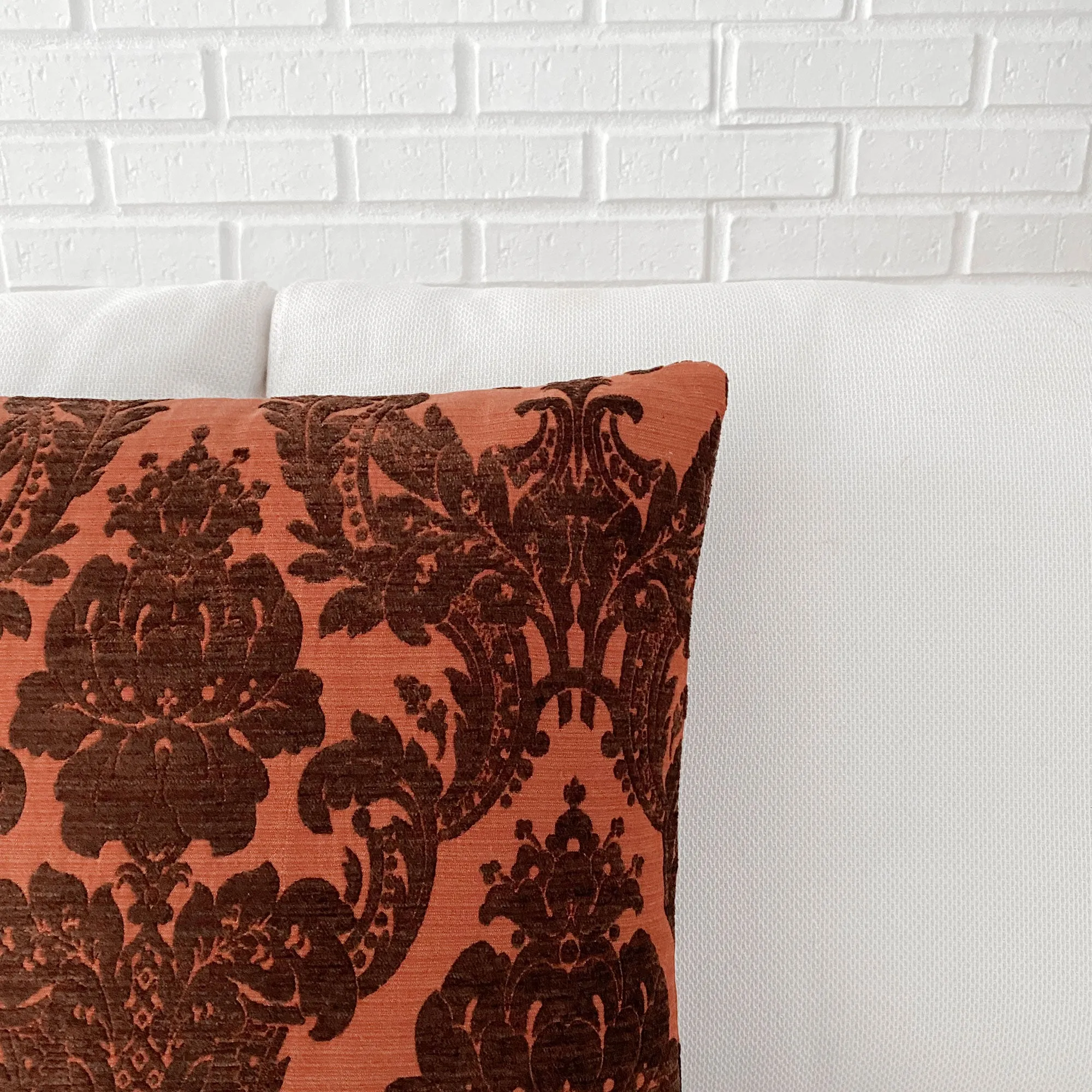 Burnt Orange Damask Throw Pillow Cover