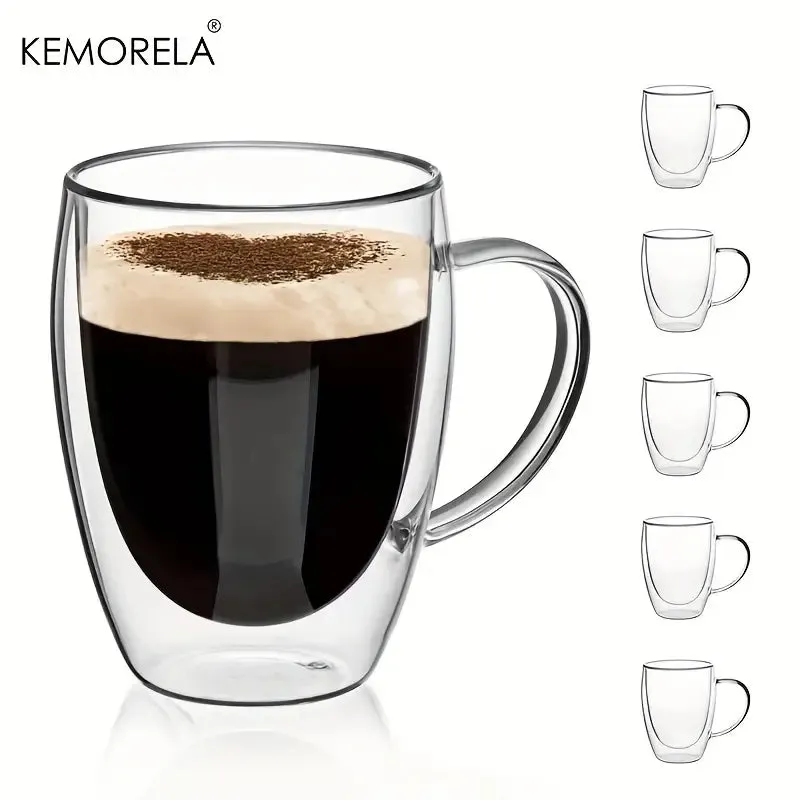 CAFE 6pcs, Double Wall Glass Coffee Mugs With Handle