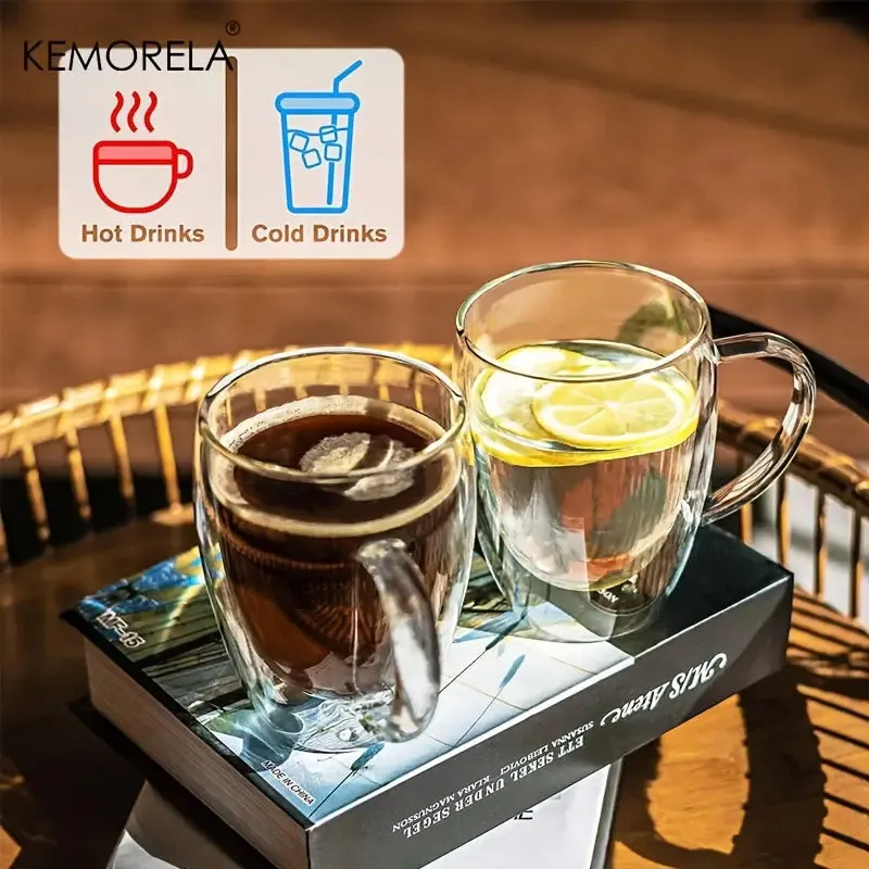 CAFE 6pcs, Double Wall Glass Coffee Mugs With Handle