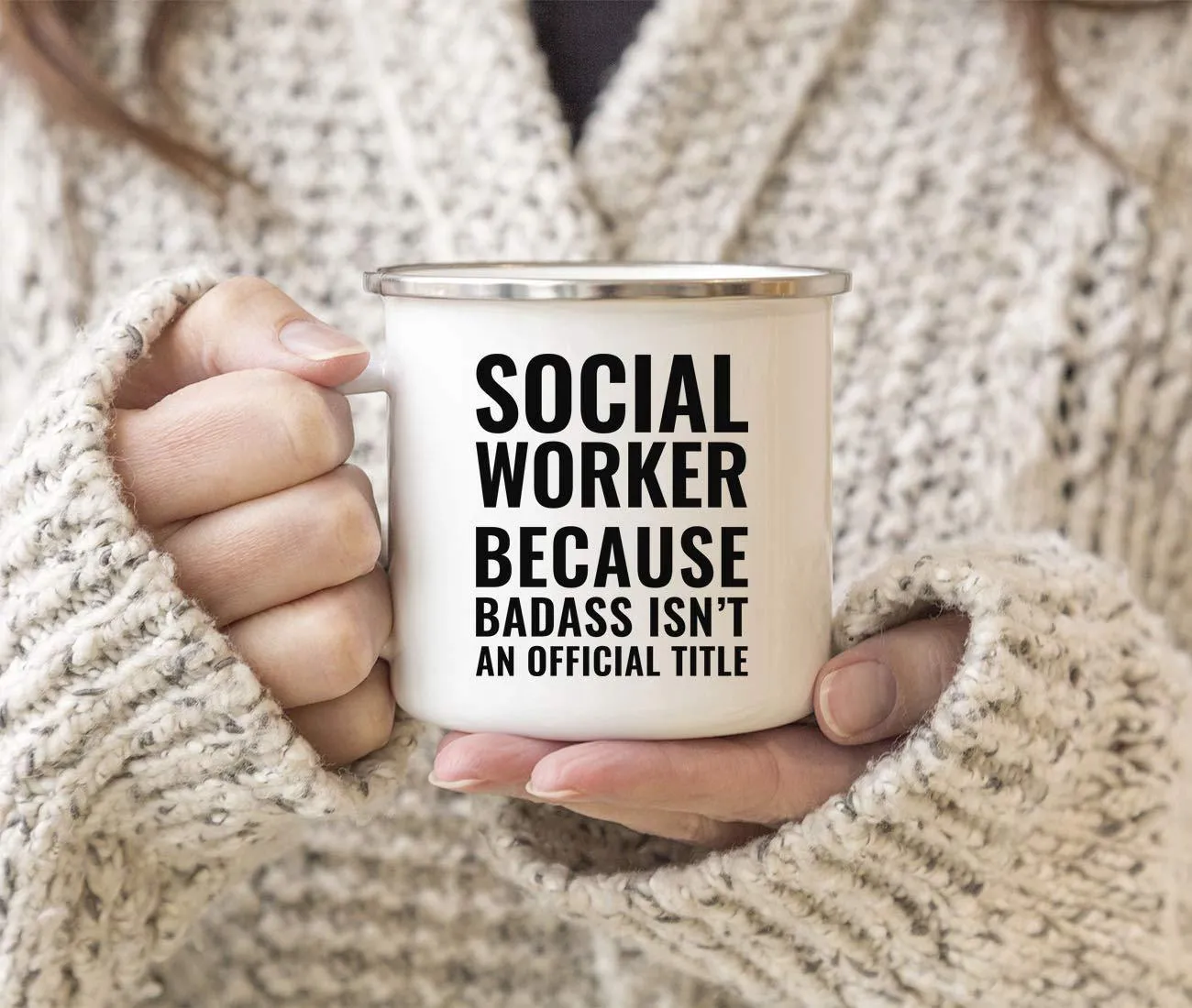 Campfire Enamel Mug Gift, Social Worker Because Badass Isn't an Official Title