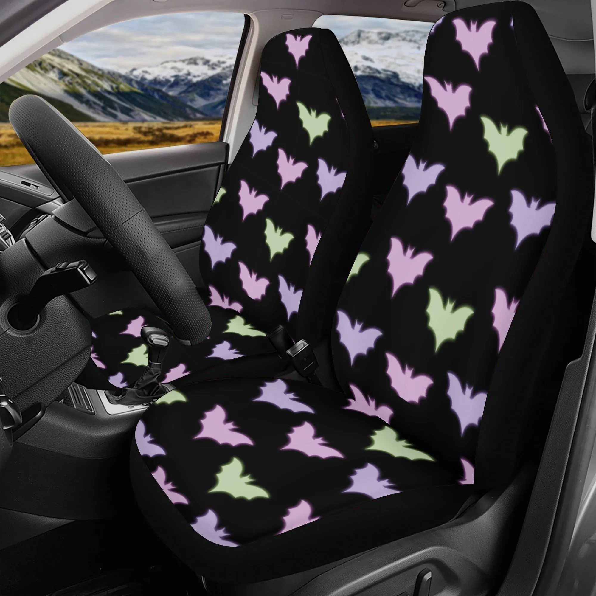 Car Accessories | Car Seat Covers for Front & Back | Cool Fitted Sweat Protector | Vehicle Interiors Upholstery | Pastel Goth Bats