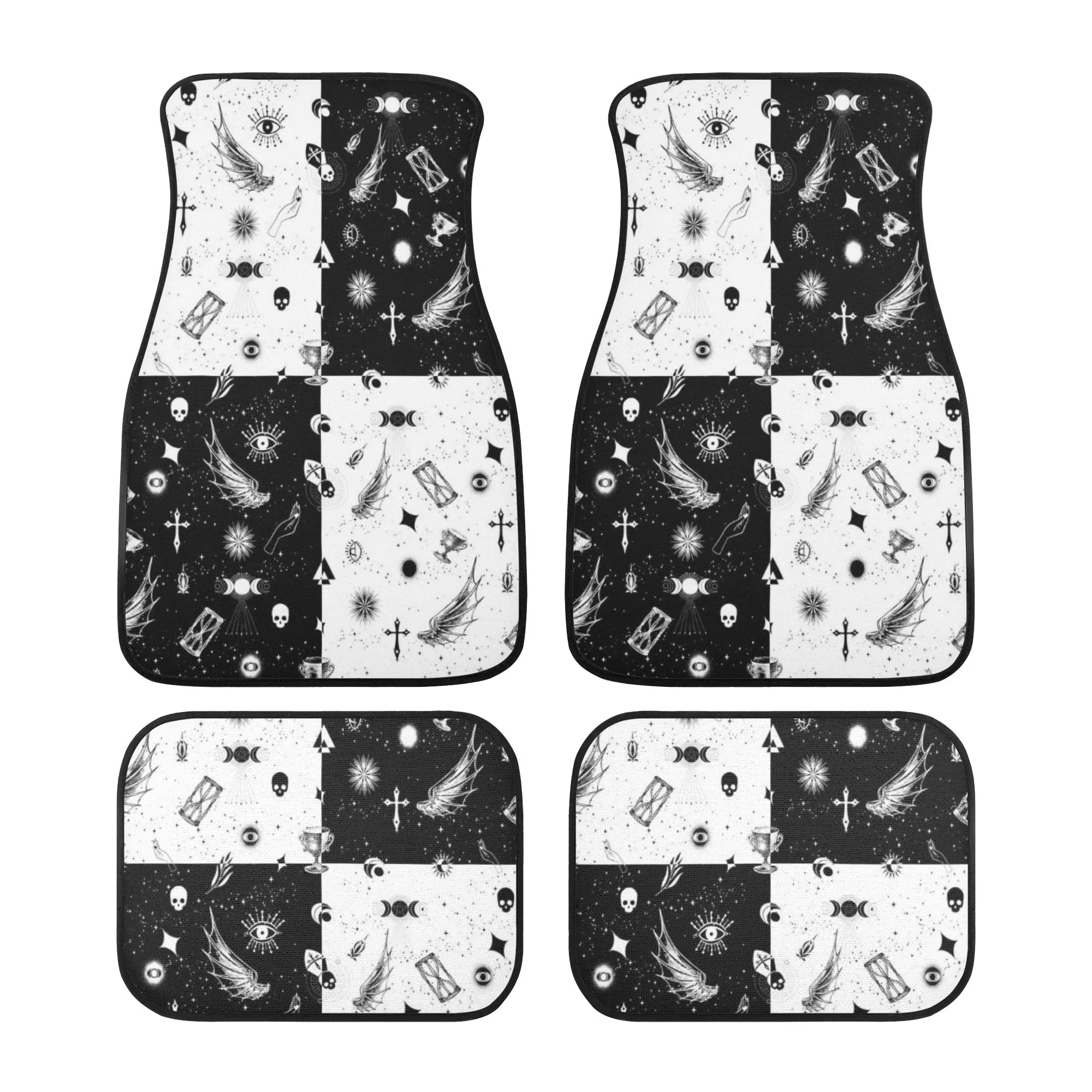 Car Floor Mats | Set of 4 | Universal size | All Weather proof | Affordable | Washable- Monochrome Checkered