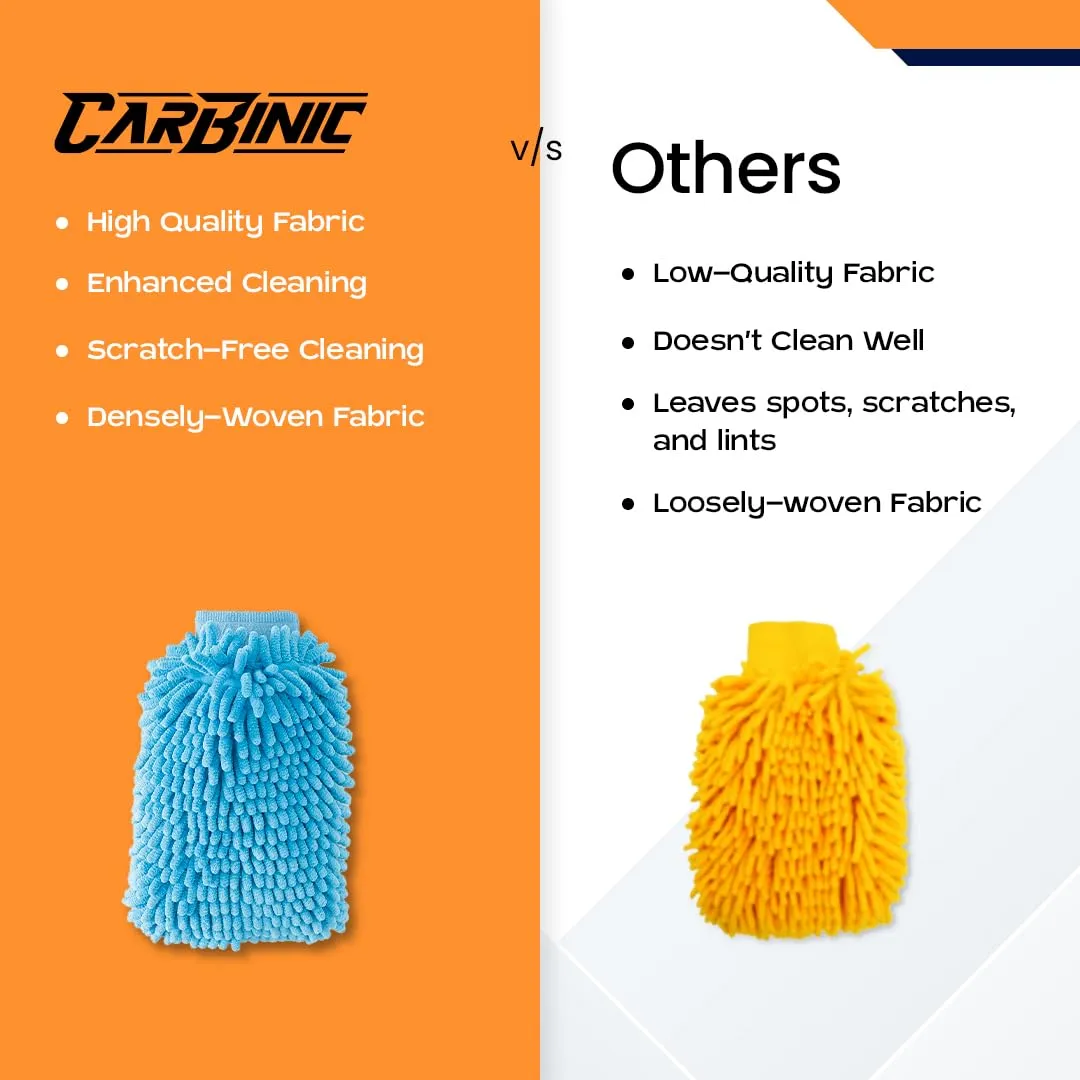 CARBINIC Car Cleaning Cloth Wash Mitt | Super Soft Ultra-Absorbent | Multipurpose Vehicle Home Cleaning Gloves Dual Side Scratch Free Bike & Car Cleaning Accessories | Wet or Dry Use- Pack of 2, Blue