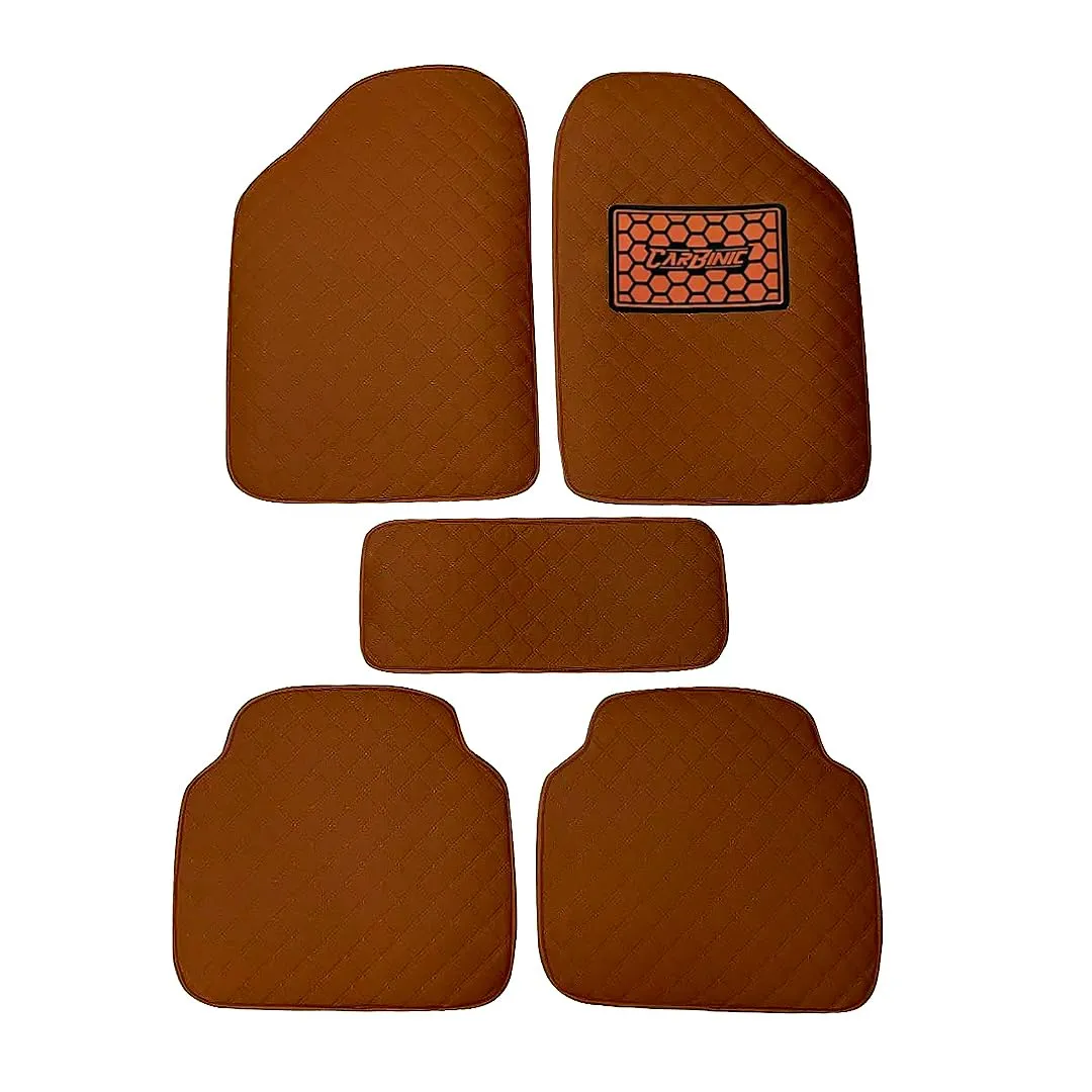 CARBINIC Leather 4D Car Mats - Universal Fit | Premium Double Layered Foot Mats For Car | Anti-Skid Car Floor Mats | Waterproof | Heel Pad | Car Accessories - Interior | Tan