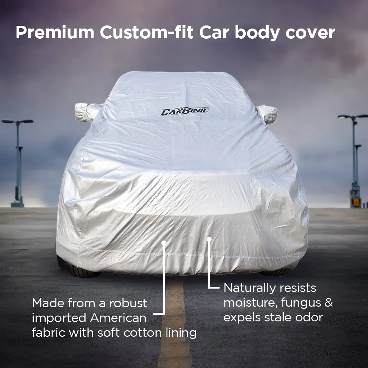 CARBINIC Waterproof Car Body Cover for Hyundai Creta 2022 | Dustproof, UV Proof Car Cover | Creta Car Accessories | Mirror Pockets & Antenna Triple Stitched | Double Layered Soft Cotton Lining, Silver