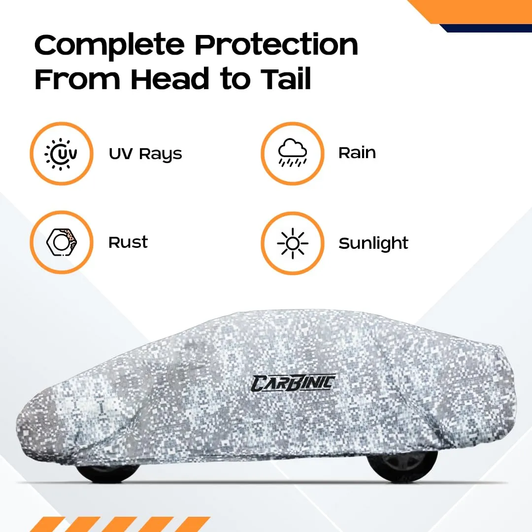 CARBINIC Waterproof Car Body Cover for KIA Sonet 2020 | Dustproof, UV Proof Car Cover | Sonet Car Accessories | Mirror Pockets & Antenna Triple Stitched | Double Layered Soft Cotton Lining, Silver