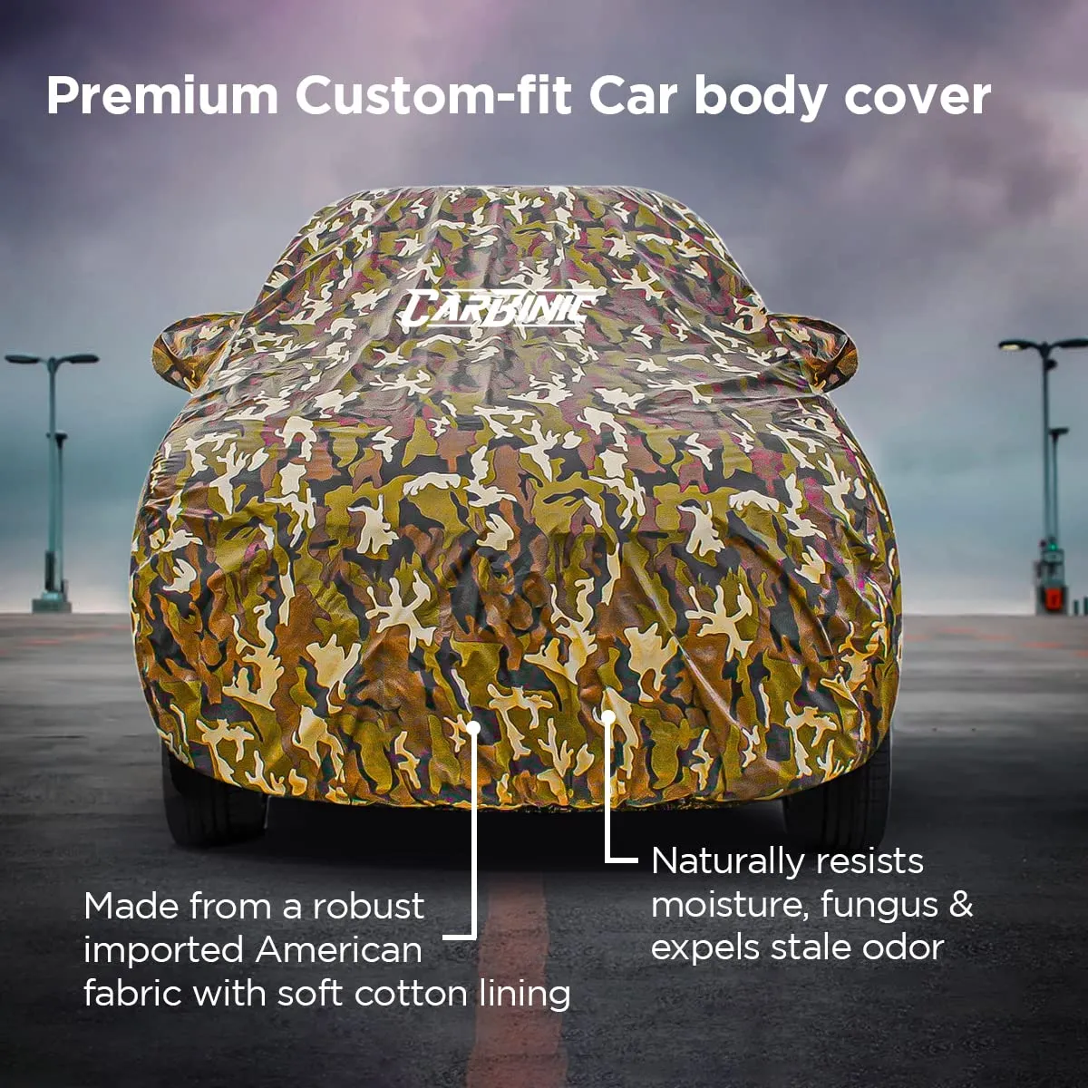 CARBINIC Waterproof Car Body Cover for Maruti Ignis 2017 | Dustproof, UV Proof Car Cover | Ignis Car Accessories | Mirror Pockets & Antenna Triple Stitched | Double Layered Soft Cotton Lining, Jungle