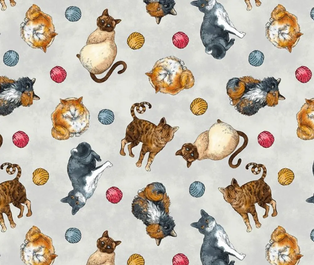 Cat Toss Gray 100% Cotton - 10cm Increments