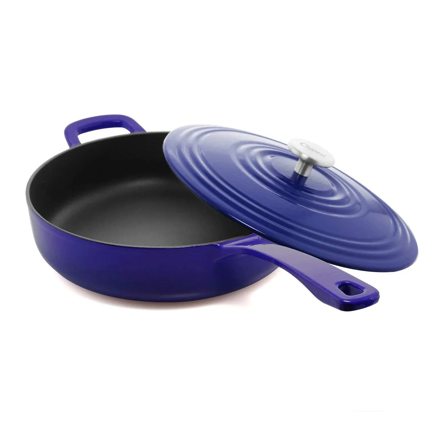 Chantal 5 qt. Round Cast-Iron Saute Skillet w/ Lid - Cobalt Blue