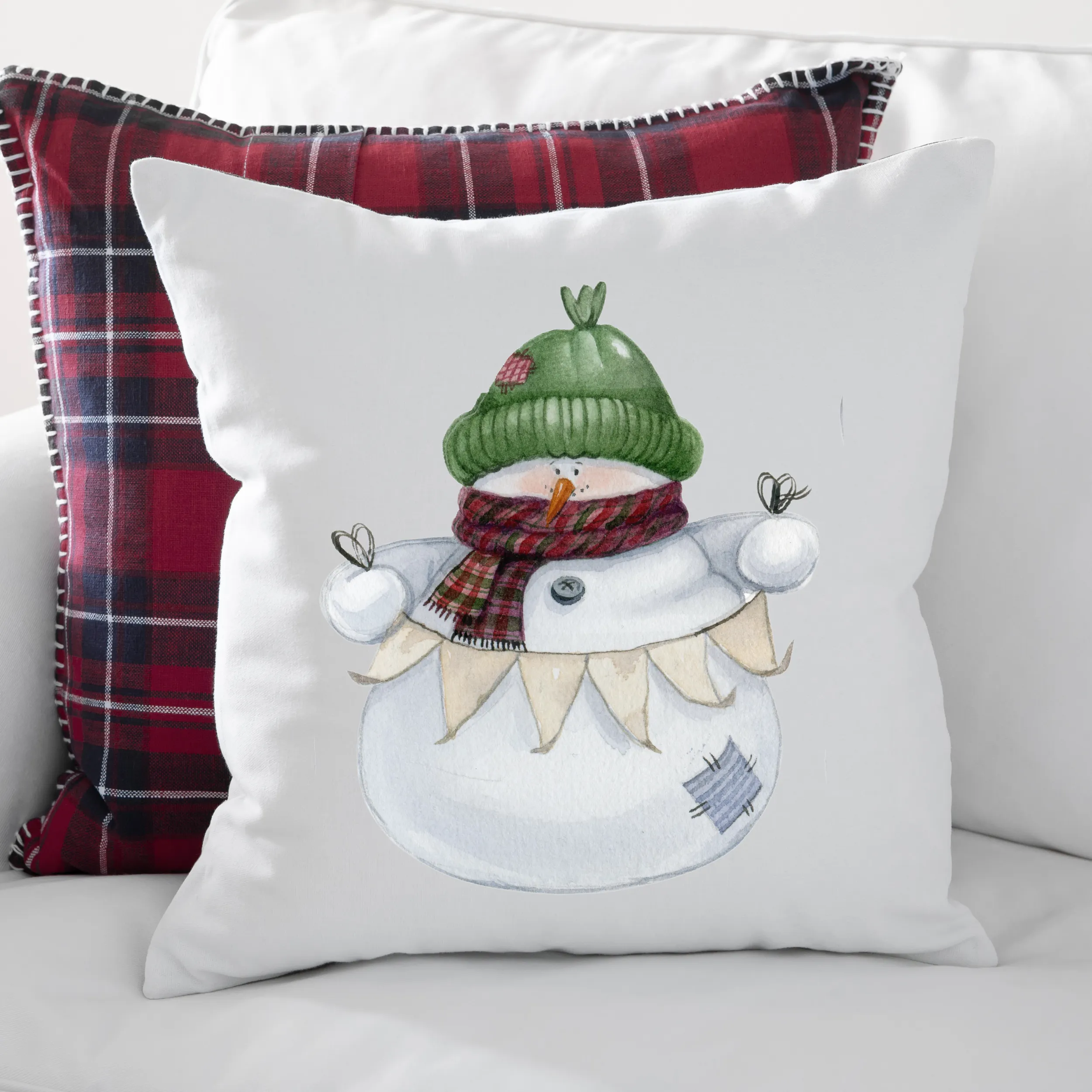 Christmas Pillow Covers, Country Decor Pillow Covers, Rustic Decor, Cute Snowman Pillowcase Set