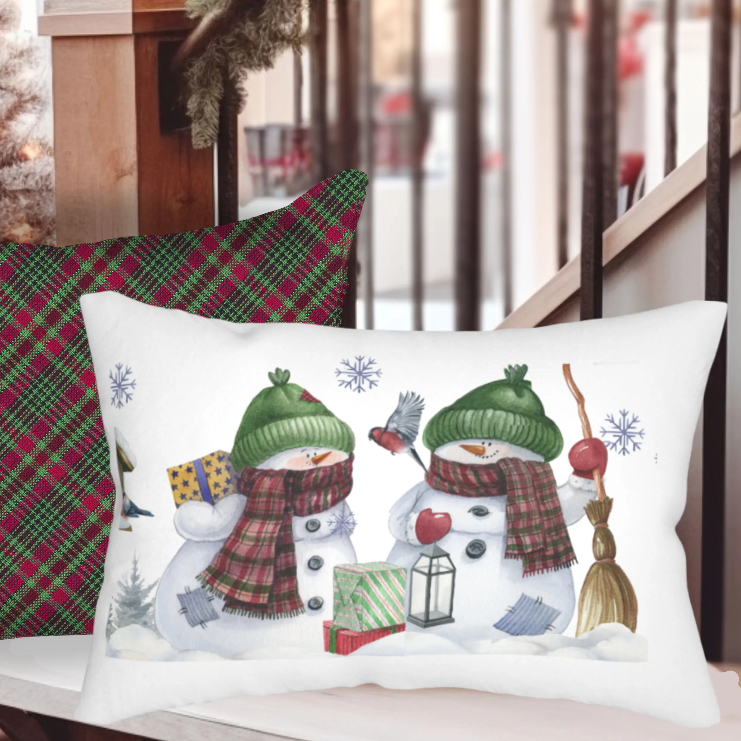 Christmas Pillow Covers, Country Decor Pillow Covers, Rustic Decor, Cute Snowman Pillowcase Set