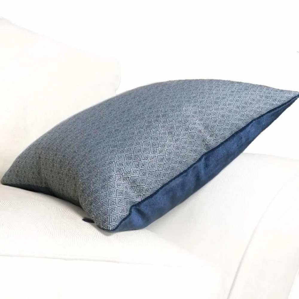 (CLEARANCE) Blue Small Diamond Tile Geometric Lattice Pillow Cover