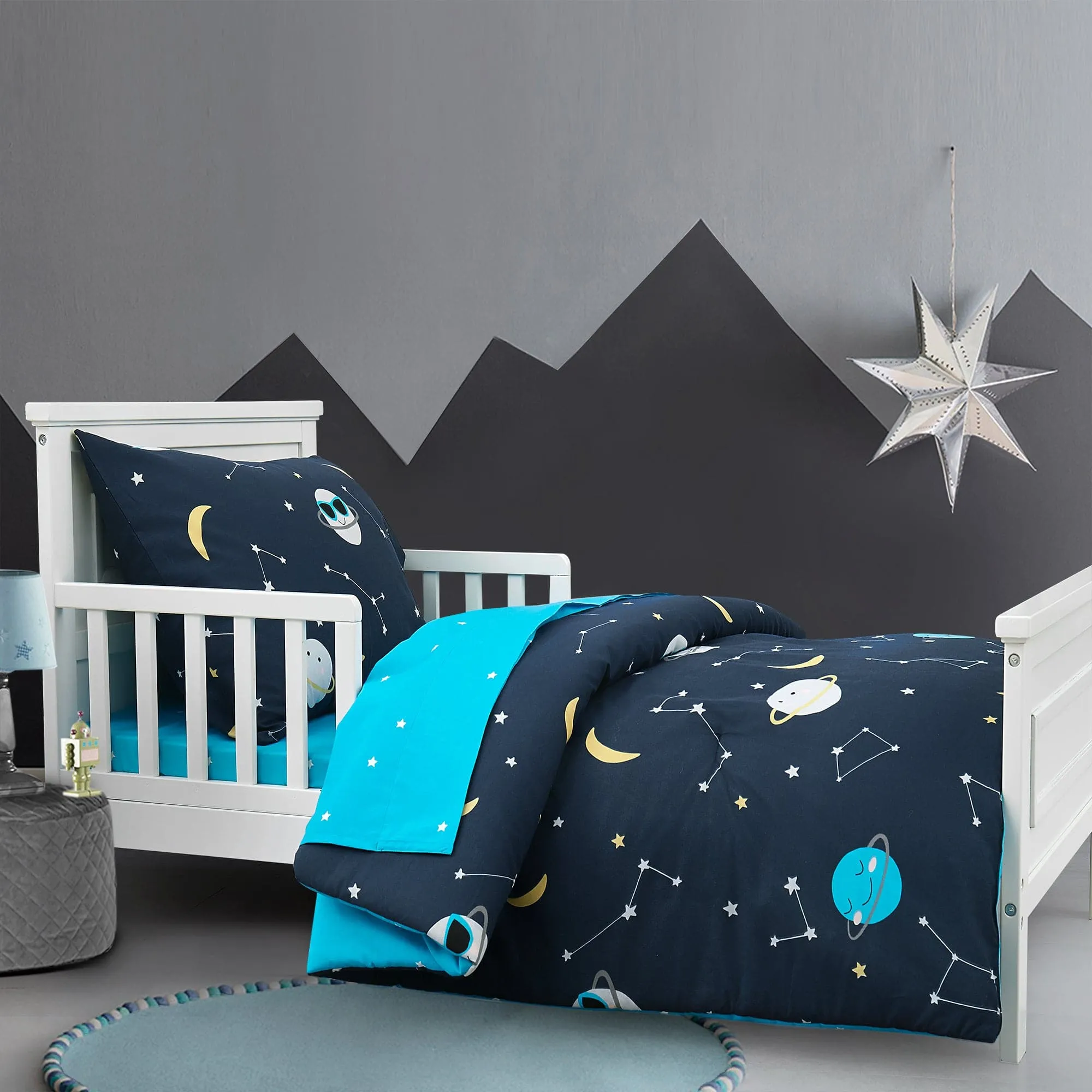 Cool Space Dudes Cotton Toddler Comforter 4 Piece Set