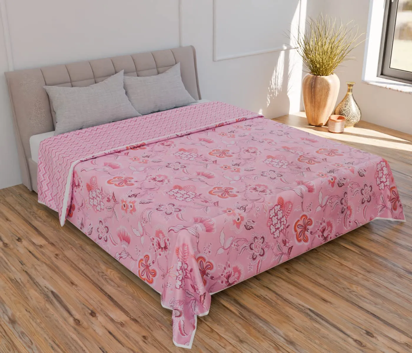 Curious Lifestyle Cotton Soft Hand Block Printed Reversible Dohar AC Blanket Double Bed King Size (Size-84*90/C2)