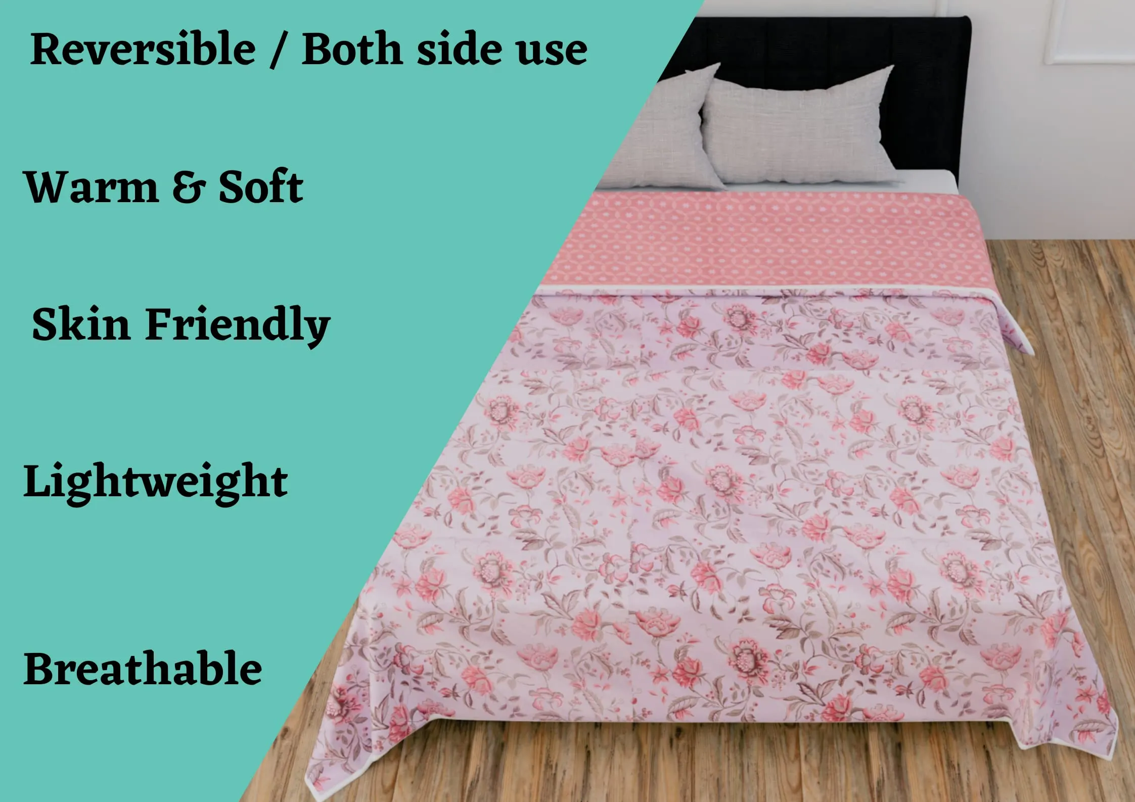 Curious Lifestyle Cotton Soft Hand Block Printed Reversible Dohar AC Blanket Double Bed King Size (Size-84*90/C2)