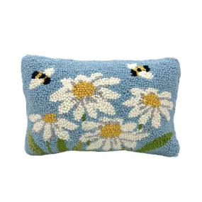 Daisies With Bees Wool Hooked Pillow