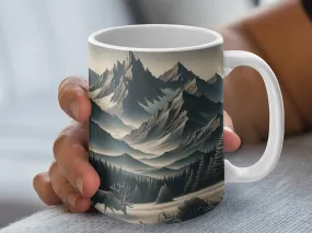 Deer and mountain landscape Coffee Mug, Rustic Mountain Mug, Ceramic Mug, Cozy Fall Mug, Mountain Mug Gift for Him, Coffee Cup