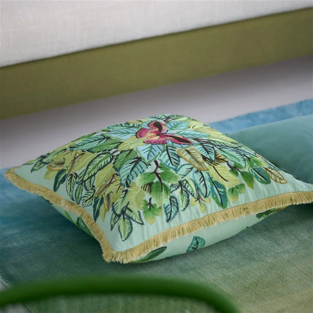 Designers Guild Celastrina Embroidered Turquoise Cotton Decorative  Pillow