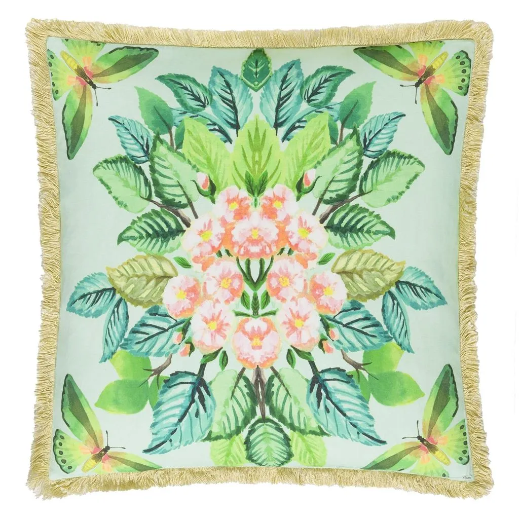 Designers Guild Celastrina Embroidered Turquoise Cotton Decorative  Pillow