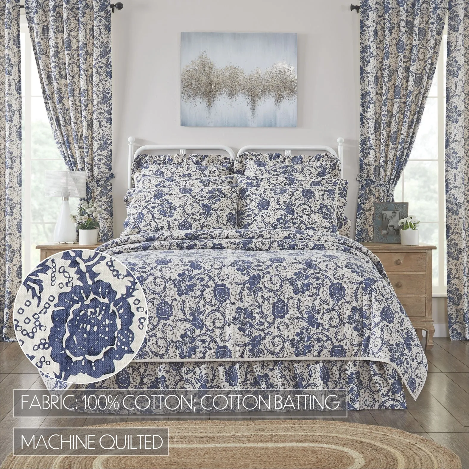 Dorset Navy Floral King Quilt 105Wx95L