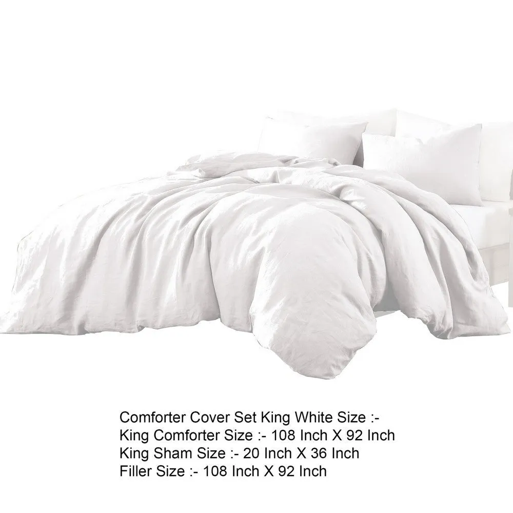 Edge 4 Piece King Size Duvet Comforter Set, Washed Linen, Clean White By Casagear Home