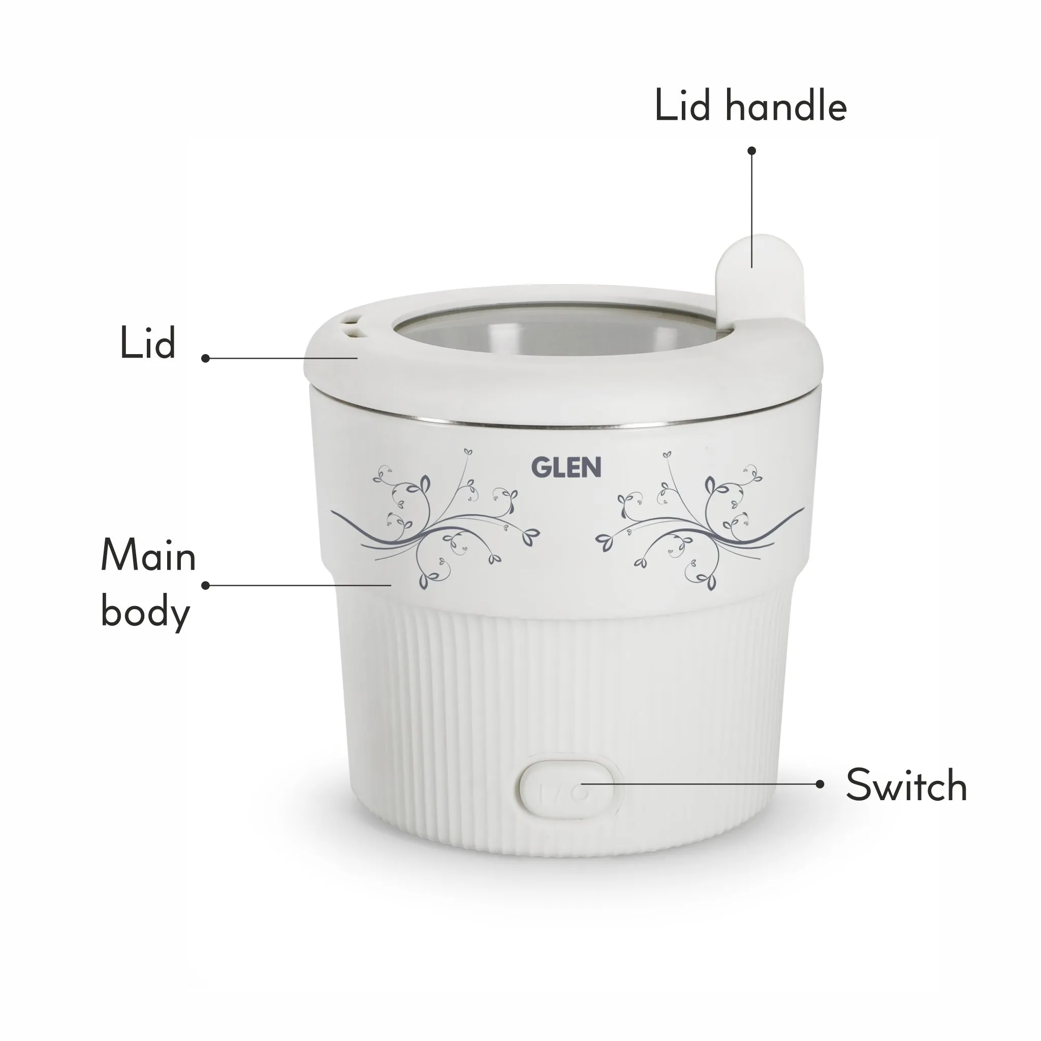 Electric Mini Cooker, 0.8 Litre Steam, Cook & Boil 500W- White and Red (3054)