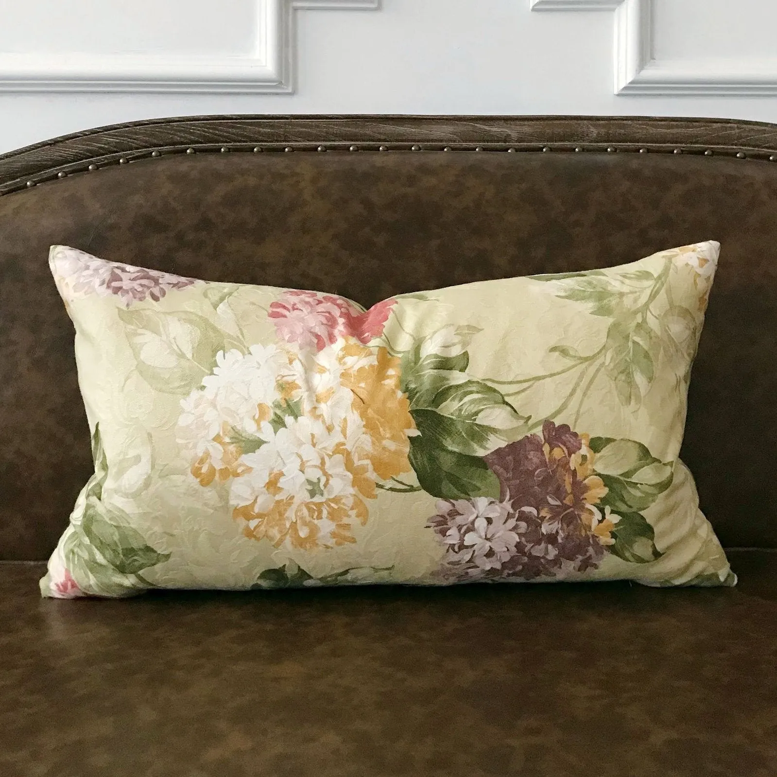 English Spring Pastel Woven Floral Lumbar Pillow Cover 15x26