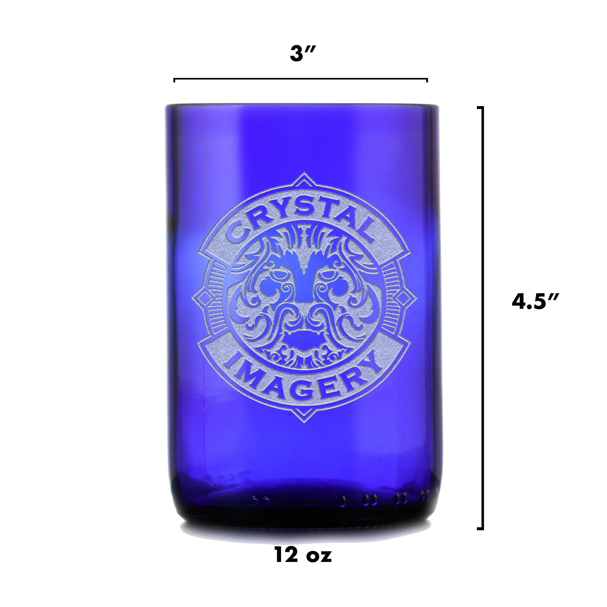 Engraved Cobalt Blue Recycled Wine Bottle Glass Tumbler