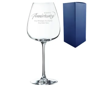 Engraved Happy Anniversary Wine Glass, Any Message, 12oz Cepages, Script Design