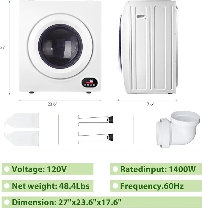 EUHOMY 1400W, LCD Control Panel Four-Function Portable Dryer For Apartments, Home, Dorm, White