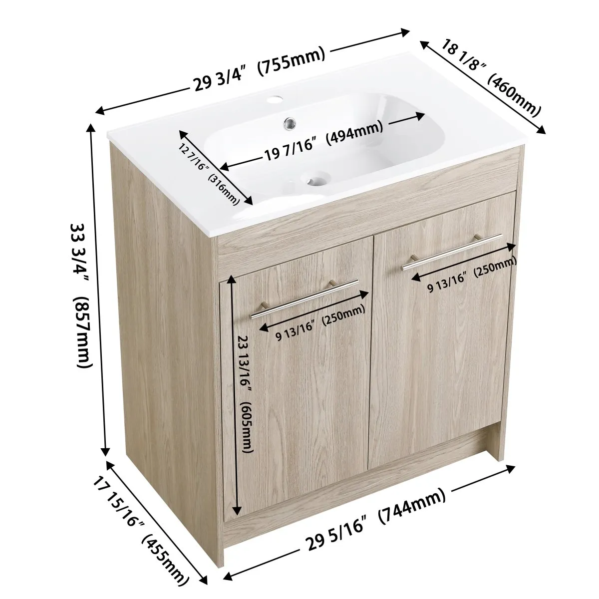 ExBrite 30 Inch Freestanding Bathroom Vanity