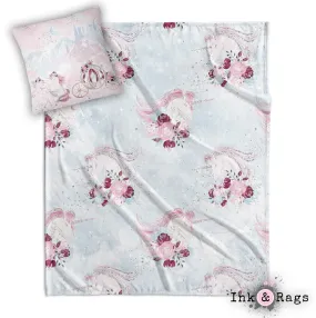 Fairytale Unicorn Rose Nursery Throw and Pillow Cover Set