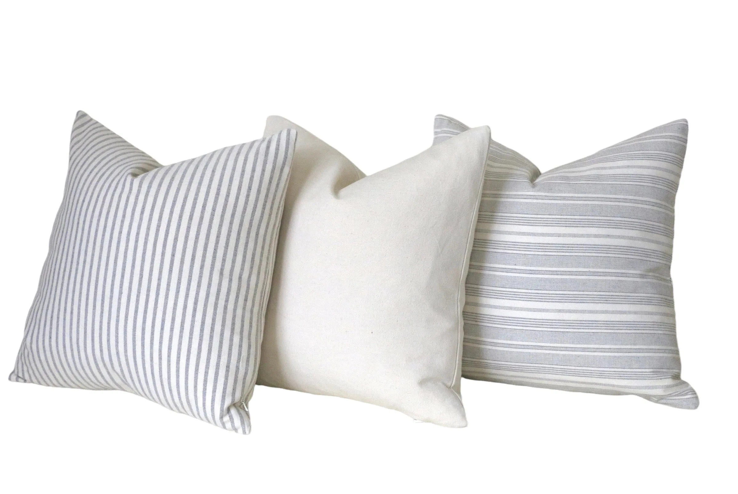 Farmhouse Collection: Grey Pillow Covers / Pinstripe Pillow / Vintage Washed Cotton / Cotton Ticking Pillow Case / Striped Cushion Cover