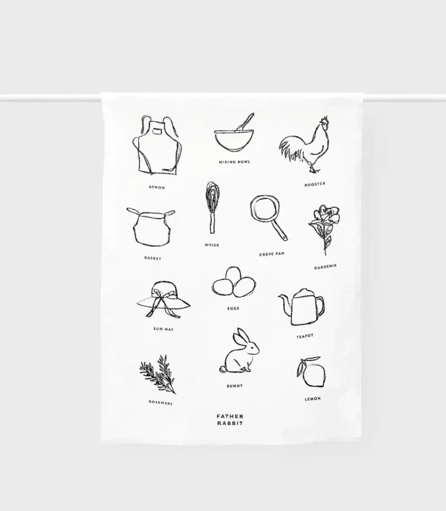 FATHER RABBIT TEA TOWEL COTTAGE DRAWINGS