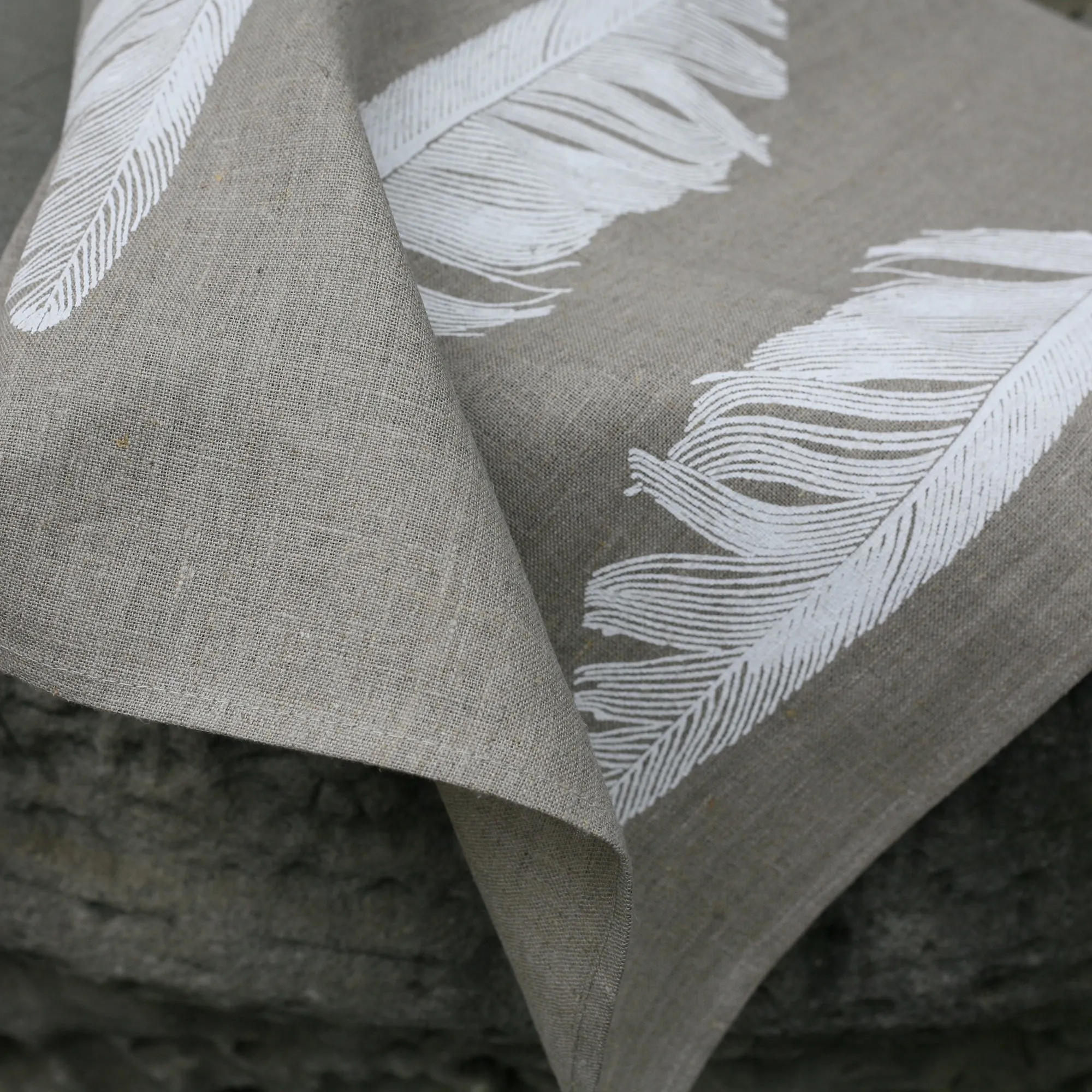 Feather natural linen tea towel