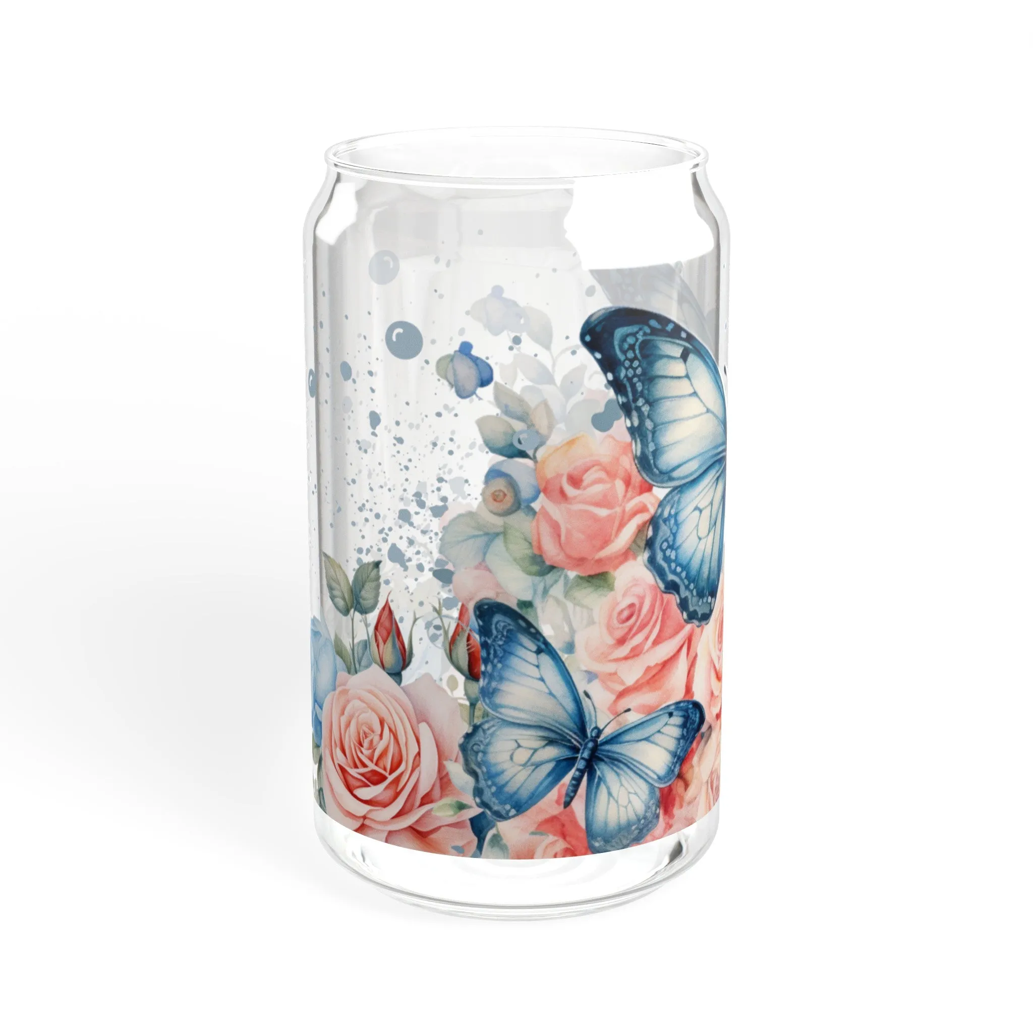 Flower Butterfly Can Shaped Glass, 16oz