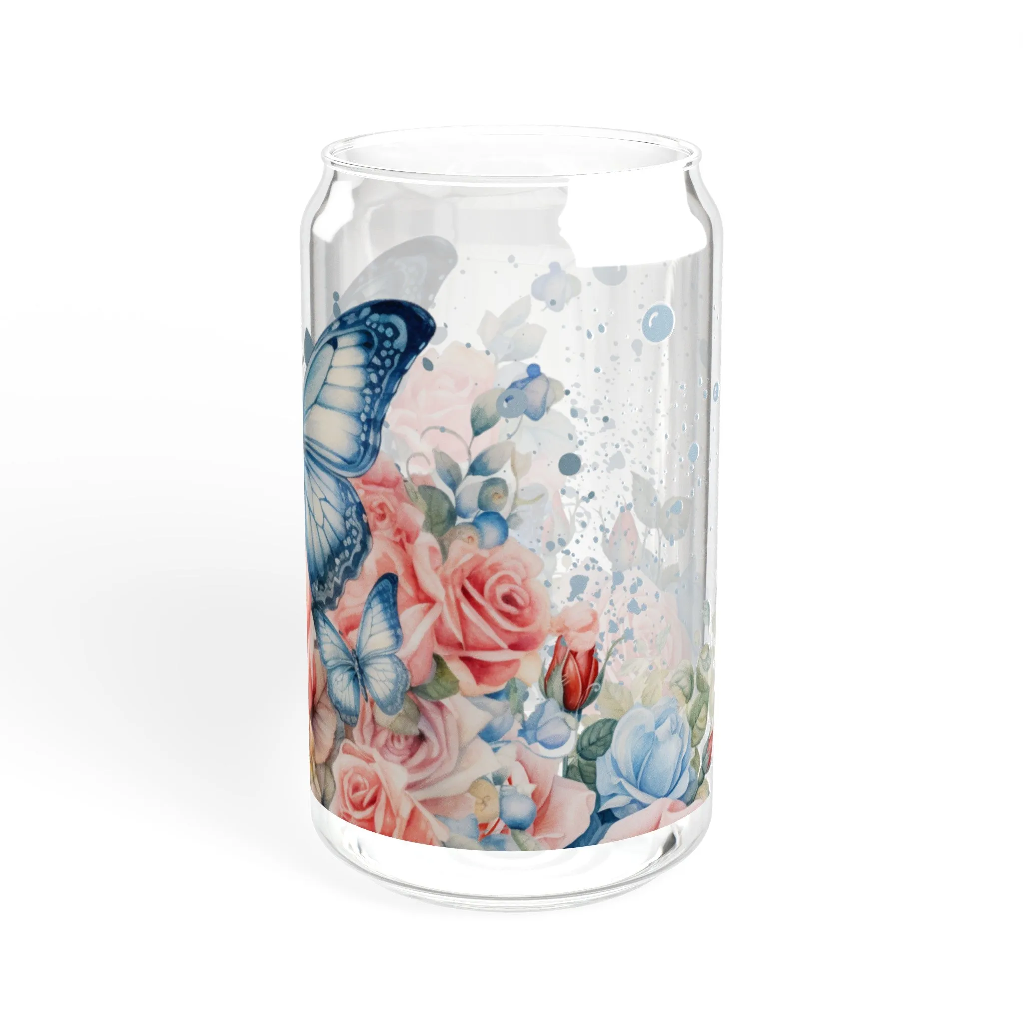 Flower Butterfly Can Shaped Glass, 16oz