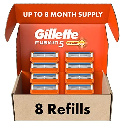 Gillette Fusion5 Power Mens Razor Blade Refills, 8 Count, Lubrastrip for a More Comfortable Shave,Gillette Fusion 5 Blades Refills, Gillette Razors for Men, Gillette Fusion 5, Razor Blades for Men