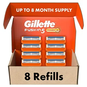 Gillette Fusion5 Power Mens Razor Blade Refills, 8 Count, Lubrastrip for a More Comfortable Shave,Gillette Fusion 5 Blades Refills, Gillette Razors for Men, Gillette Fusion 5, Razor Blades for Men