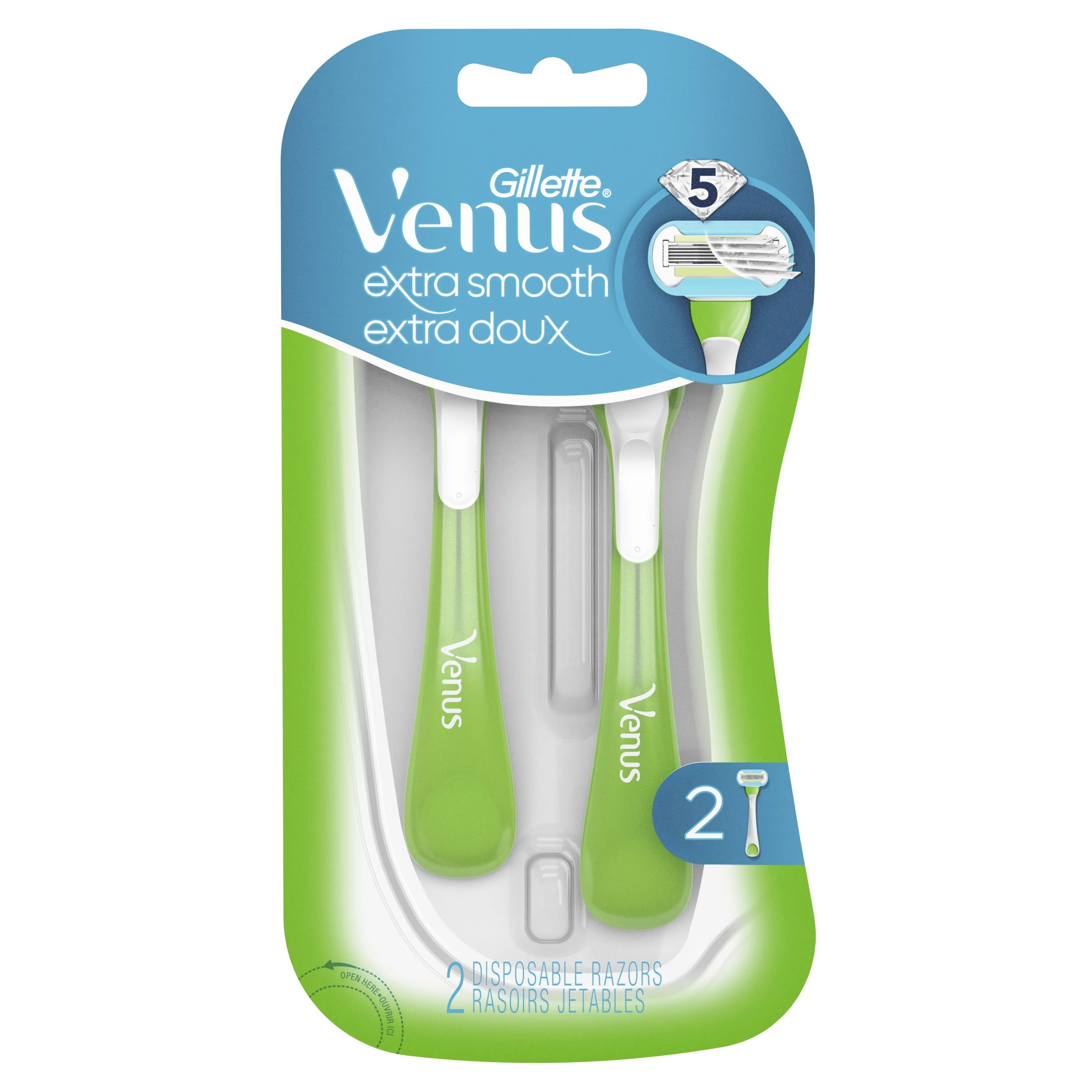 Gillette Venus Extra Smooth Green Disposable Women's Razors, 2 Count