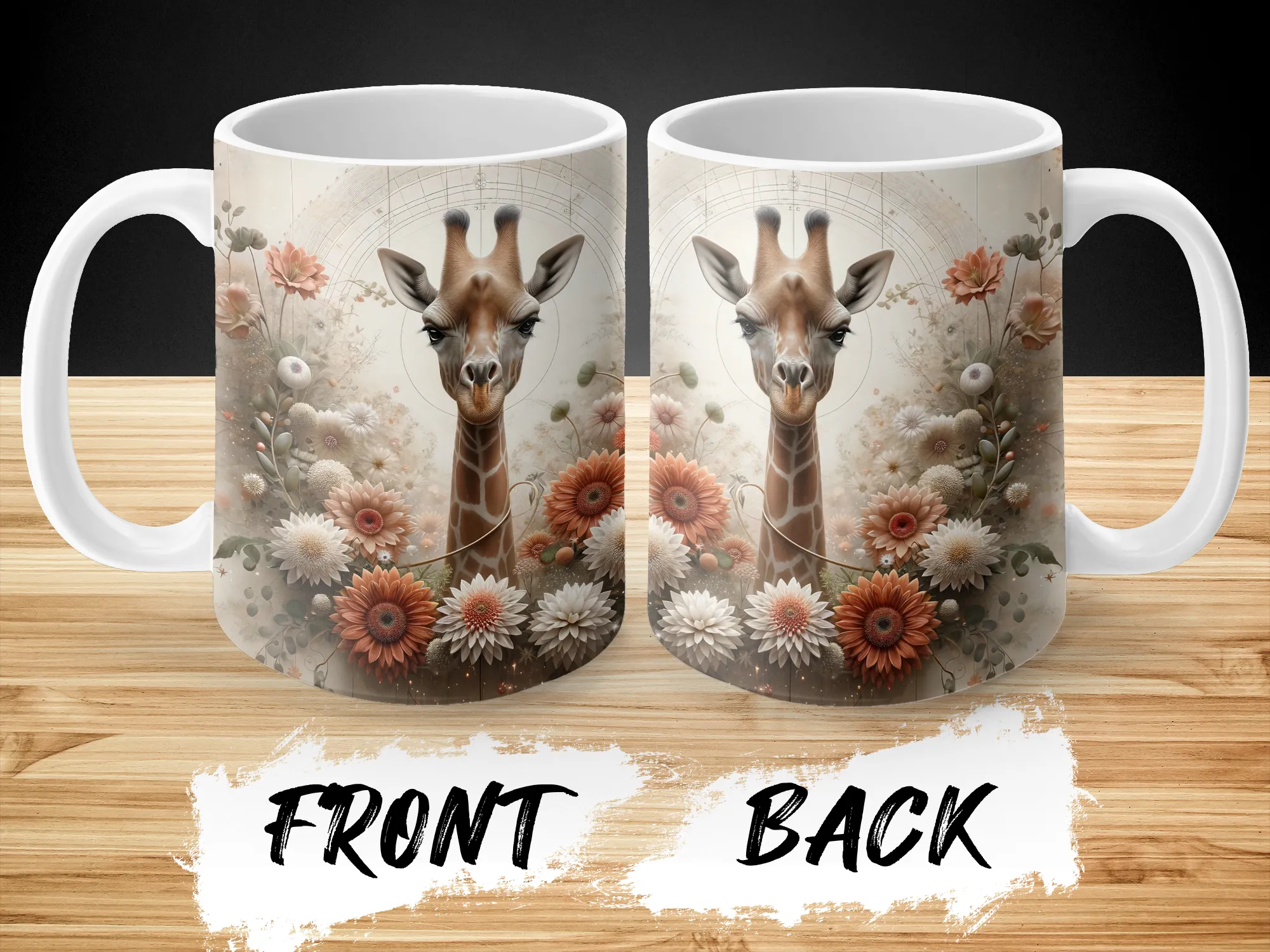 Giraffe with Peach and Cream Flowers Mug, Giraffe Gifts for Women, Giraffe Coffee Mug, Giraffe Cup, Giraffe Gifts