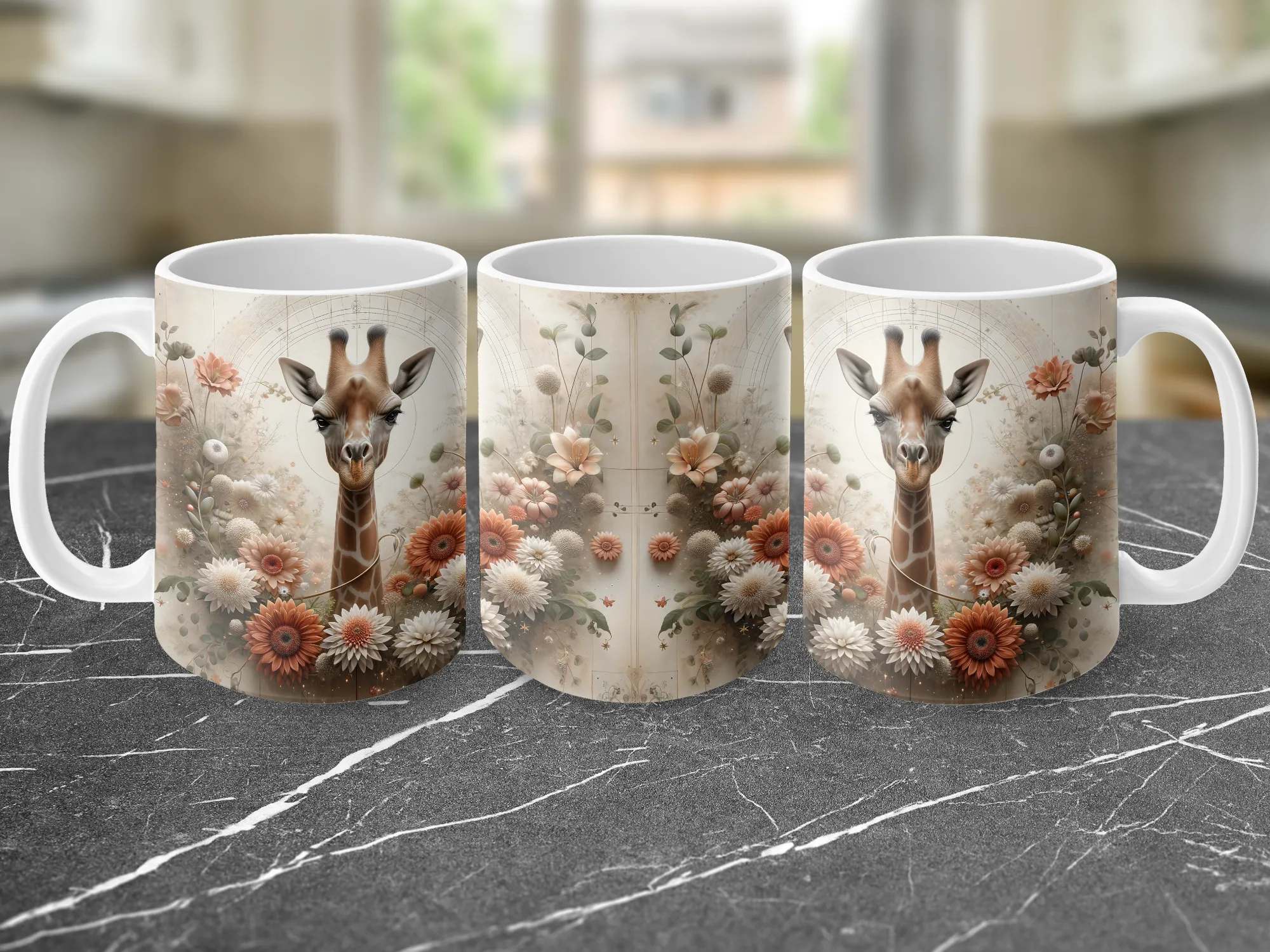 Giraffe with Peach and Cream Flowers Mug, Giraffe Gifts for Women, Giraffe Coffee Mug, Giraffe Cup, Giraffe Gifts