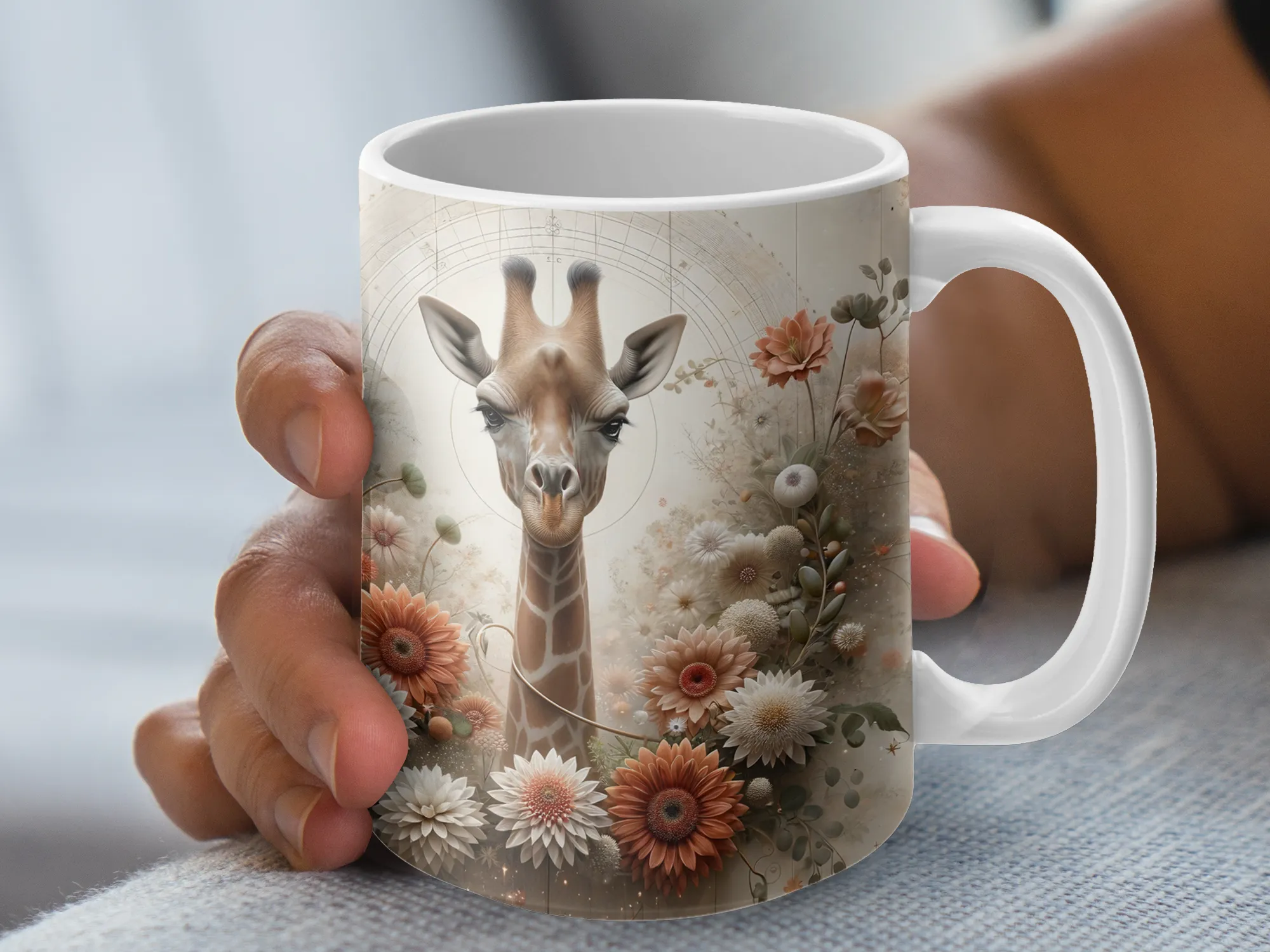 Giraffe with Peach and Cream Flowers Mug, Giraffe Gifts for Women, Giraffe Coffee Mug, Giraffe Cup, Giraffe Gifts