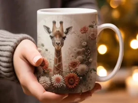 Giraffe with Peach and Cream Flowers Mug, Giraffe Gifts for Women, Giraffe Coffee Mug, Giraffe Cup, Giraffe Gifts