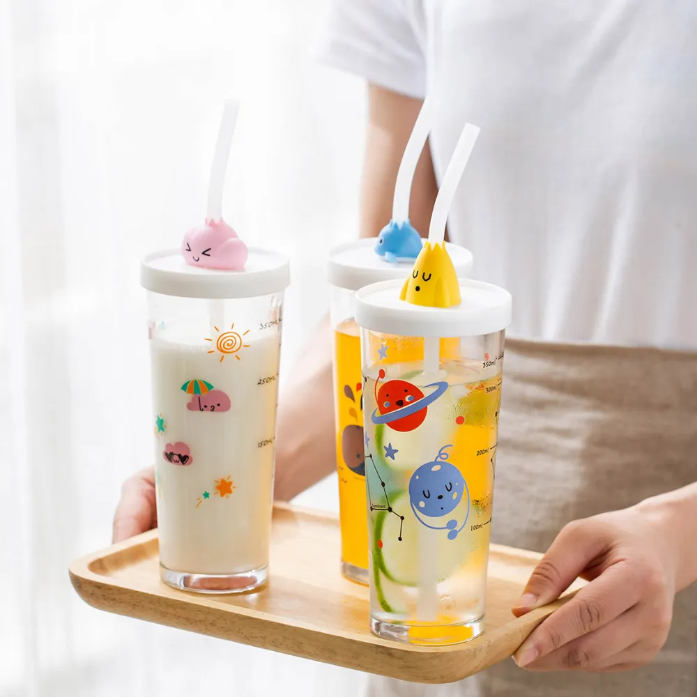 Glass Cartoon Straw Cups