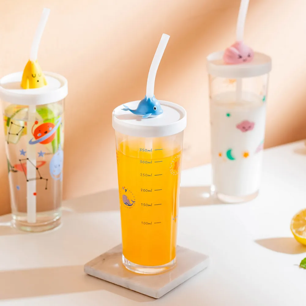 Glass Cartoon Straw Cups