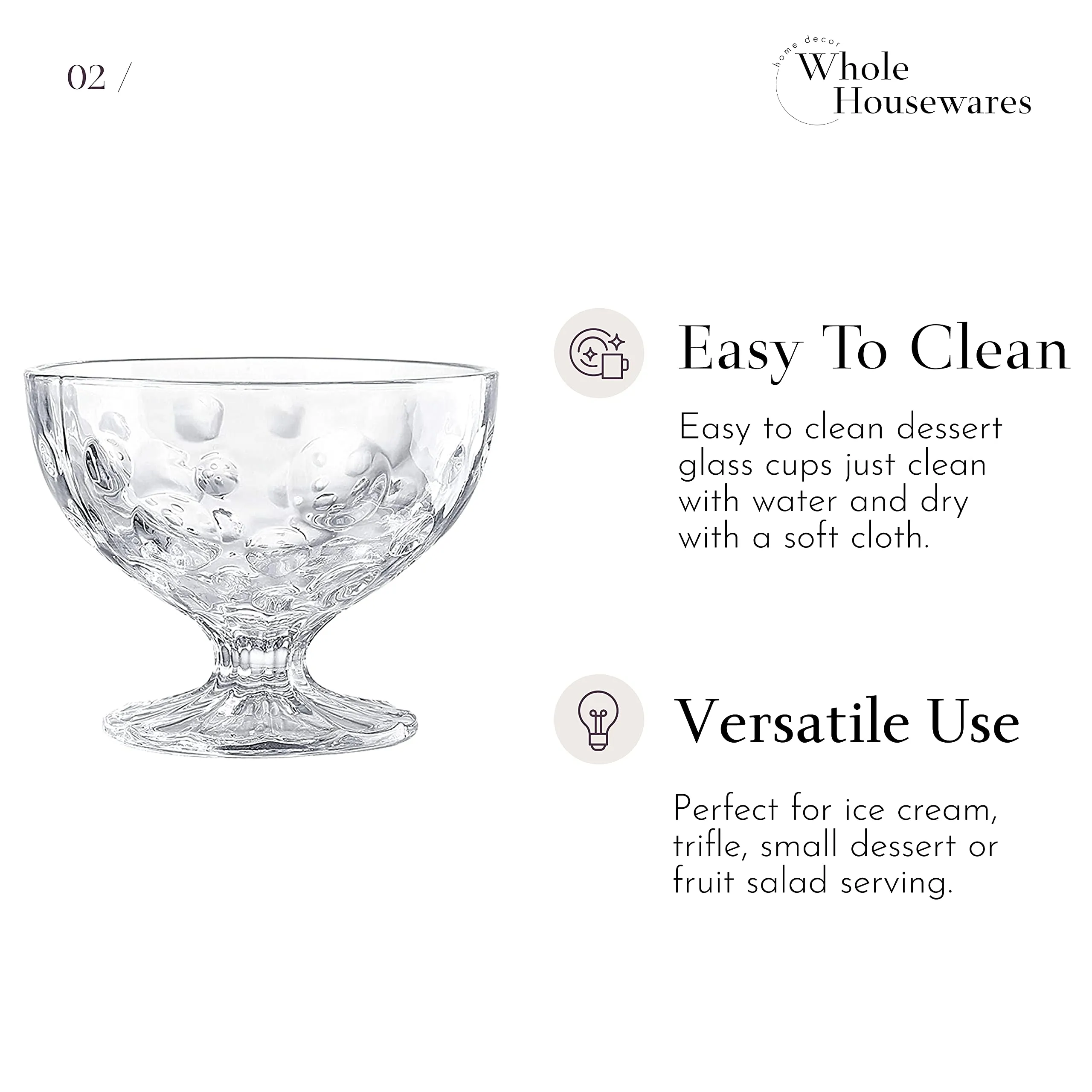 Glass Dessert Bowls | Set Of 4 Unique Cups | 8 Ounce Clear Glass | Glass Ice Cream Sunda